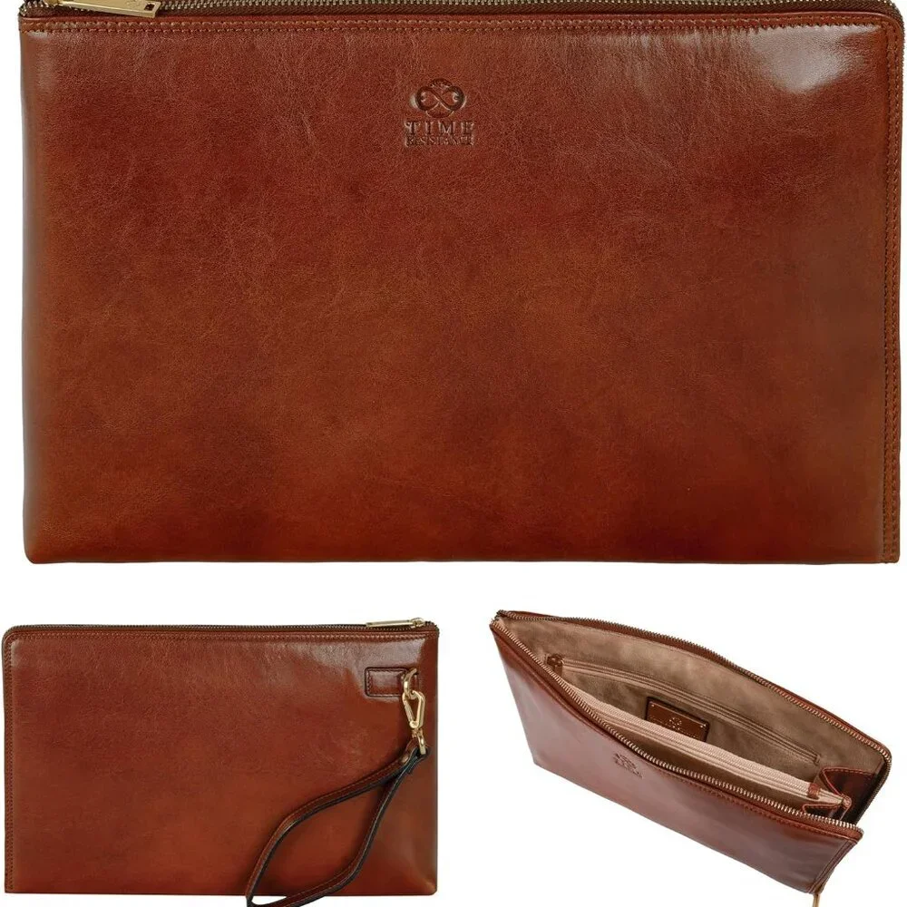 Leather Clutch for Men Organizer Wrist Bag Briefcase Handmade in Italy